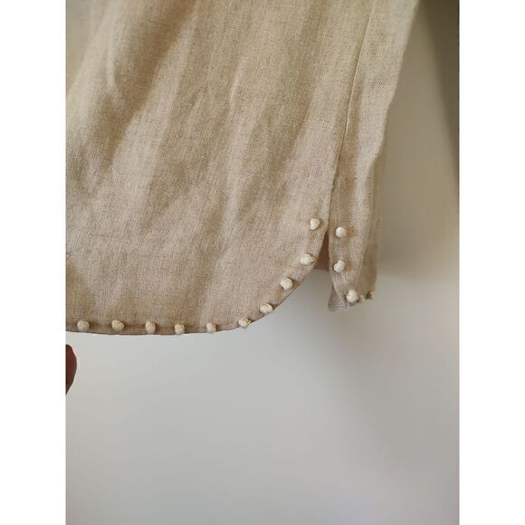 J.Crew Women's Size 0P Oatmeal Cream Trim 100% Linen Long Sleeve Top Shirt - Picture 6 of 10